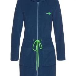 Damenbademantel »Kira«, KangaROOS, mit Reißverschluss und Bindekordel Grau-pink, Blau-neongrün